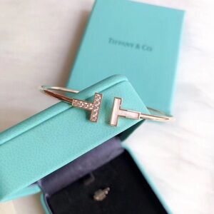 Tiffany & Co. Rose Gold T‑Style Pavé Open Bangle